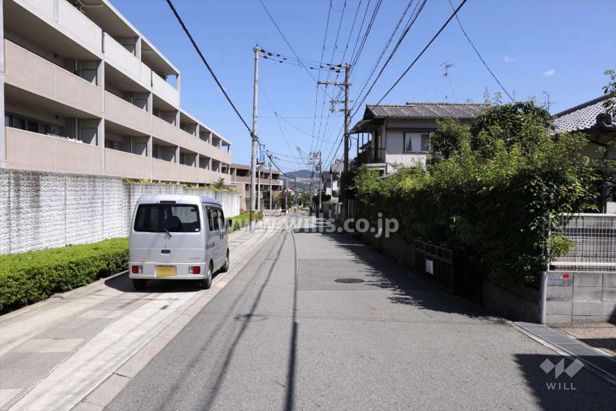 敷地南東側の前面道路（南西側より）