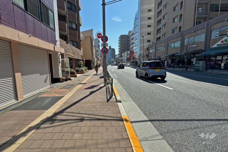 敷地南西側の前面道路（北西側から）