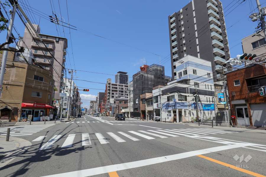 敷地西側の前面道路。玉造筋です。