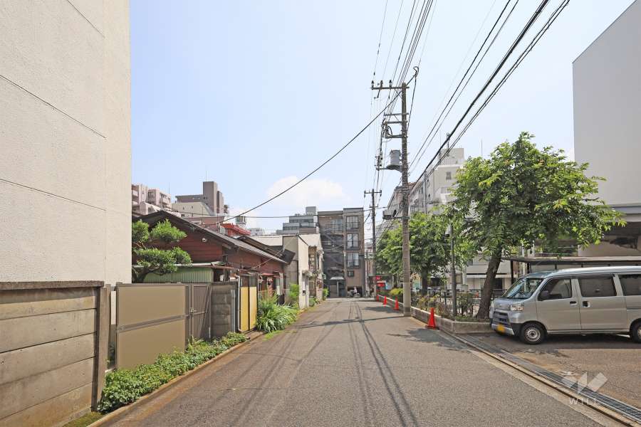 敷地西側の前面道路（北側から）