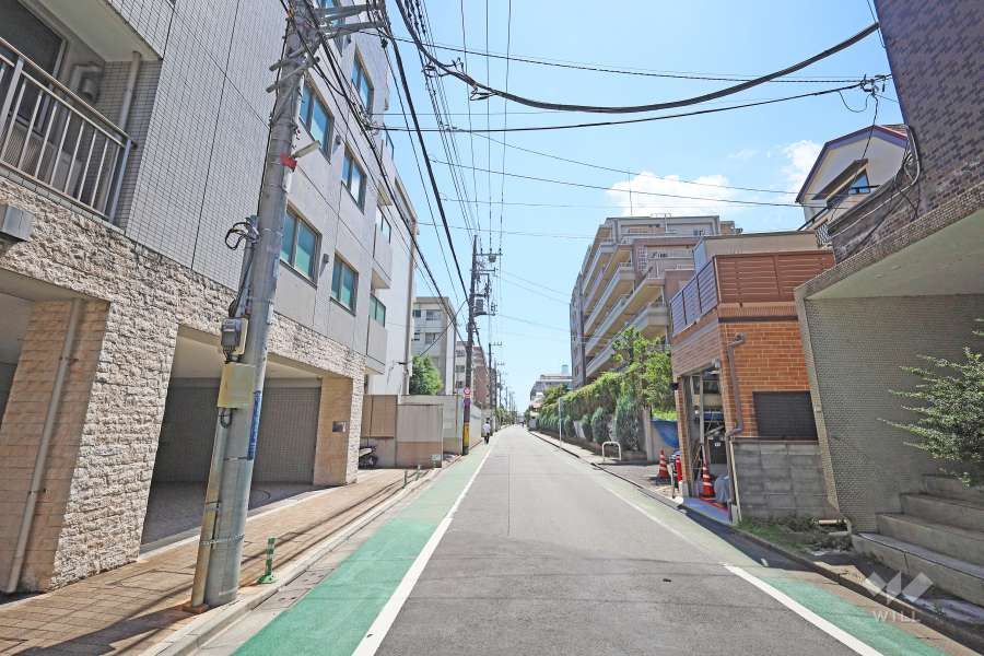 敷地西側の前面道路（北側から）