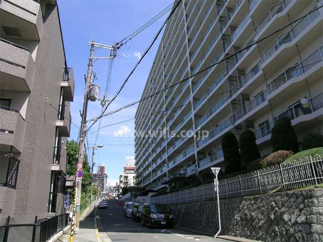 敷地西側の前面道路。道を挟んで向かい側は寺内小学校です。