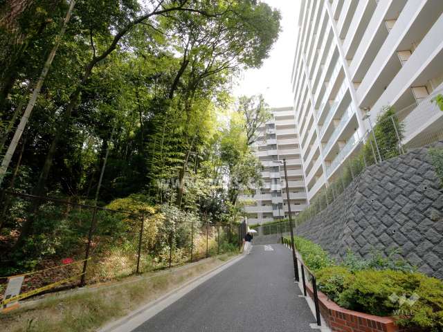 敷地南東側にある通路。通路を挟んで『上新田天神社（千里の氏神）』があります。