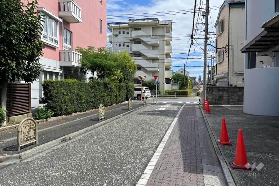 敷地の南側前面道路（西側から）