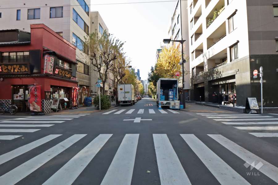 南東側の前面道路（北東側から）