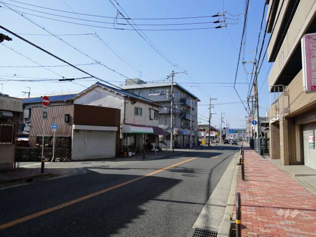 敷地北側の前面道路。二車線の通りです。