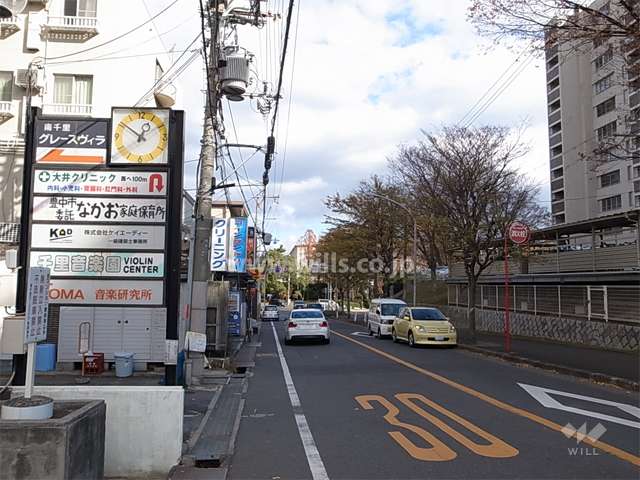 敷地南側の前面道路。街路樹のきれいな通りです。