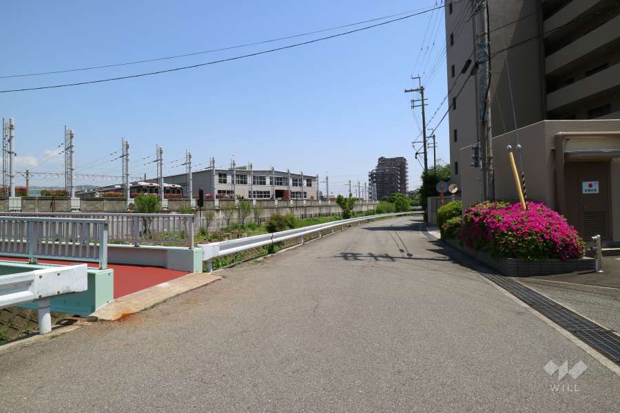 敷地北東側の前面道路（北西側から）
