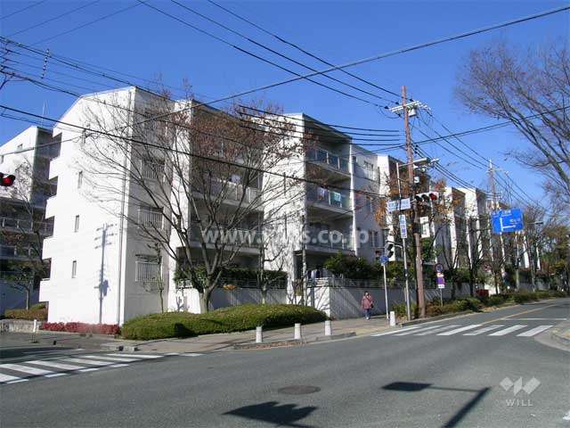 A棟の東側は街路樹のきれいな二車線のバス通り