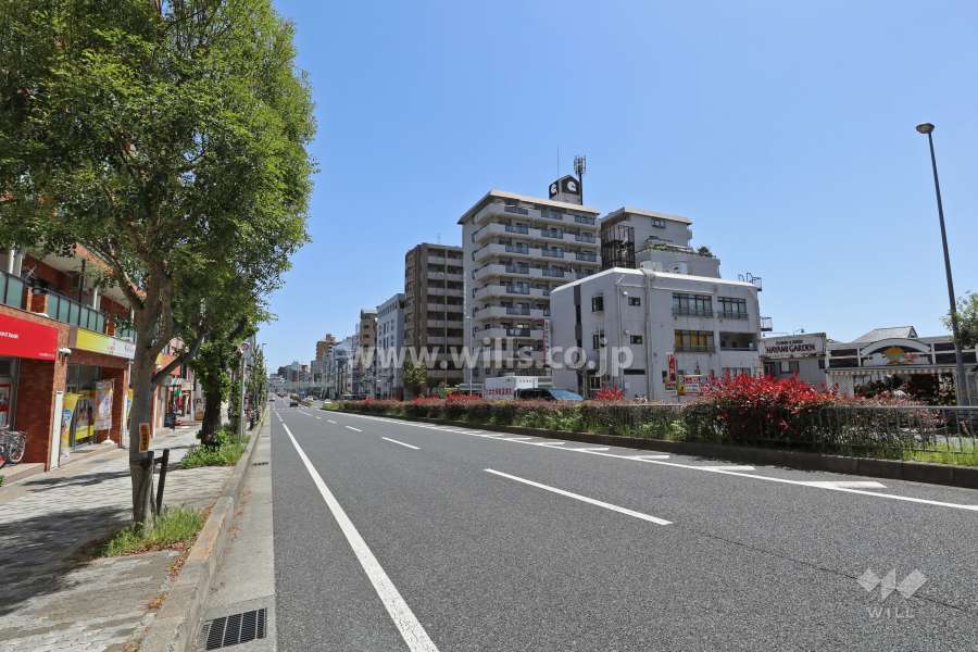 敷地南側の前面道路。国道2号線です。