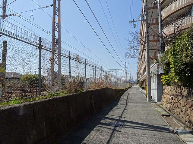 敷地南側の前面道路。道路の向かい側にJR東海道本線が走っています。