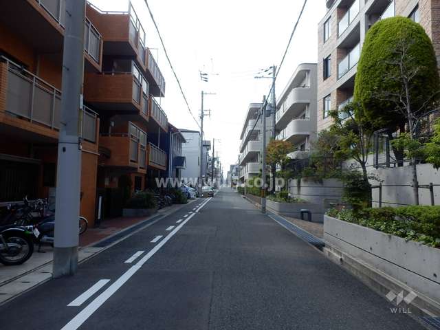 敷地北側の前面道路。周辺は区画の整った静かな住宅地です。