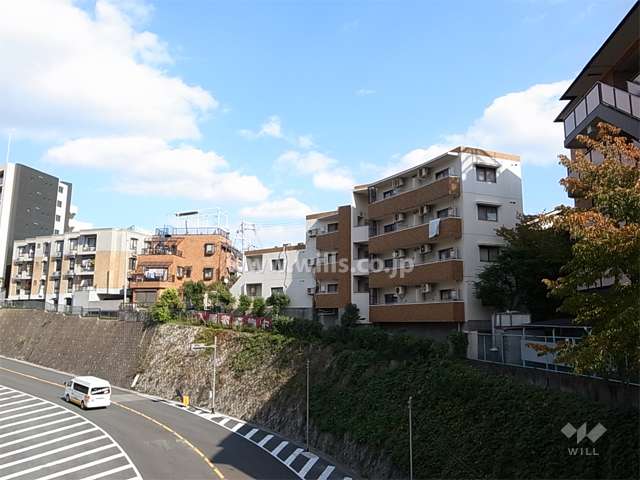 敷地北側は、一段低く、二車線の道路に面しています。