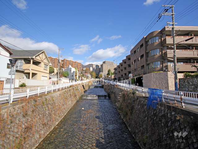 敷地西側の六甲川