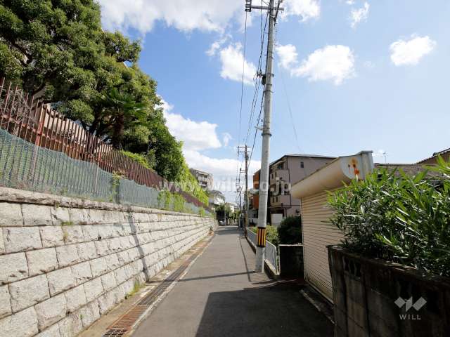 敷地の南西側の前面道路。南ひな壇になっています。