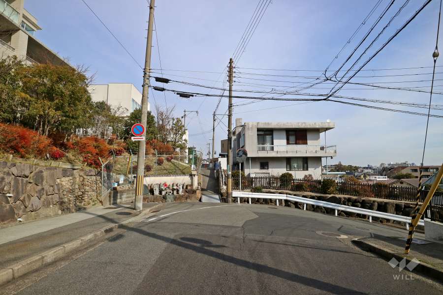 敷地南東側の前面道路（南西側から）