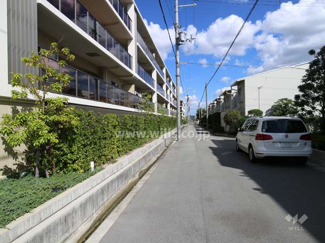 敷地南東側の前面道路（南西側から）