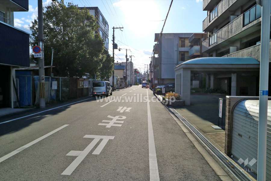 敷地南東側の前面道路（北東側から）