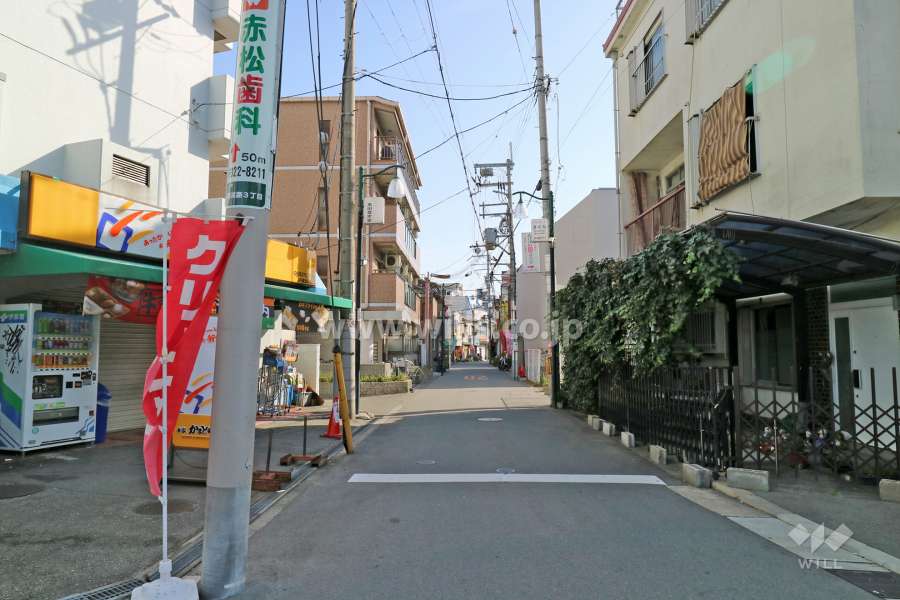 敷地南西側の前面道路（北西側から）