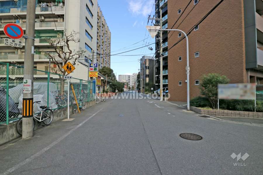 敷地南東側の前面道路（南西側から）