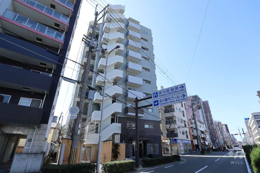 プレステージ北大阪ブライトスクエアの外観（北側から）