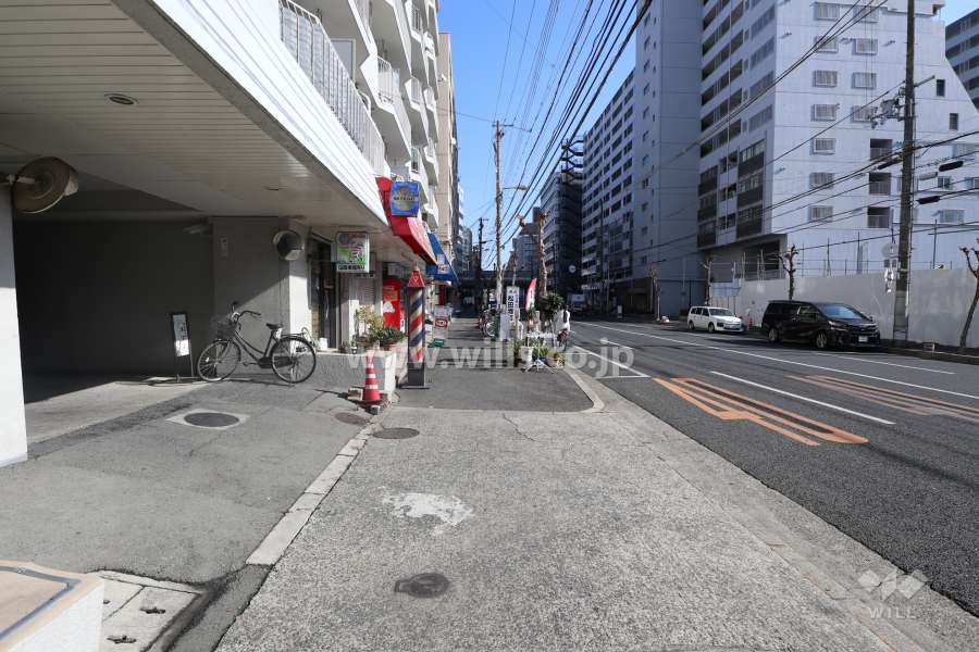 敷地の南側前面道路（西側から）