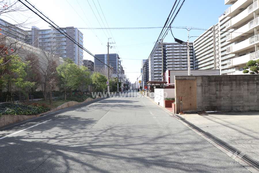 敷地の南側前面道路（西側から）
