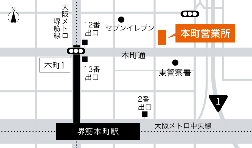ウィル不動産販売 本町営業所へのアクセスマップ