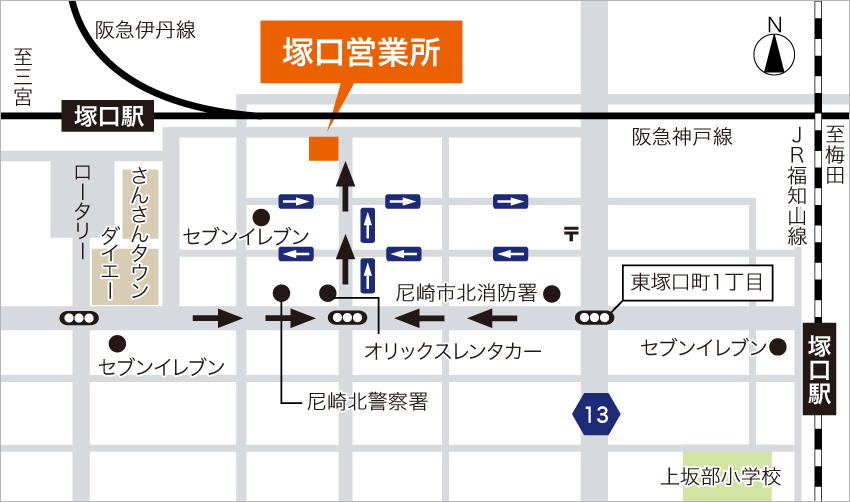 ウィル不動産販売 塚口営業所へのアクセスマップ